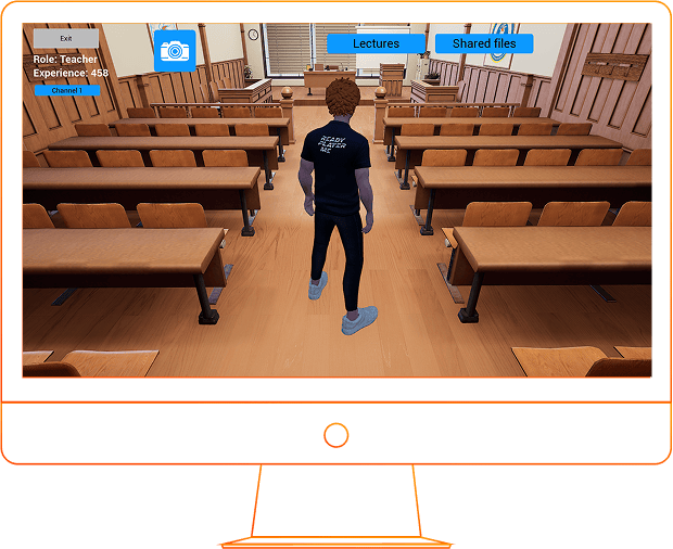 Students using avatars and video to connect in real-time during virtual university classes