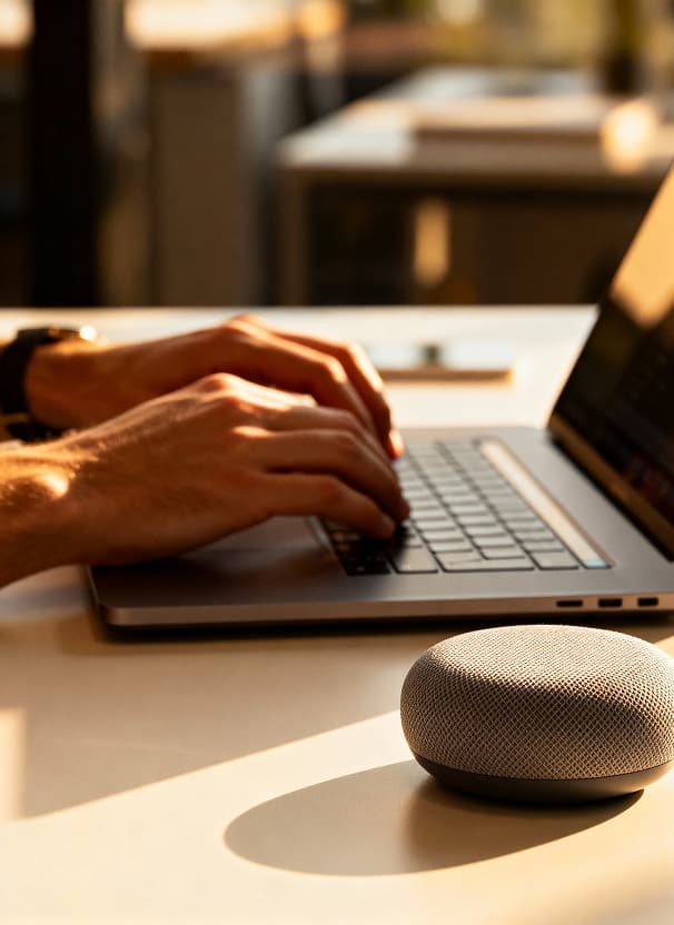 Hands typing on laptop — integrating eLearning systems and digital platforms with Aionys solutions