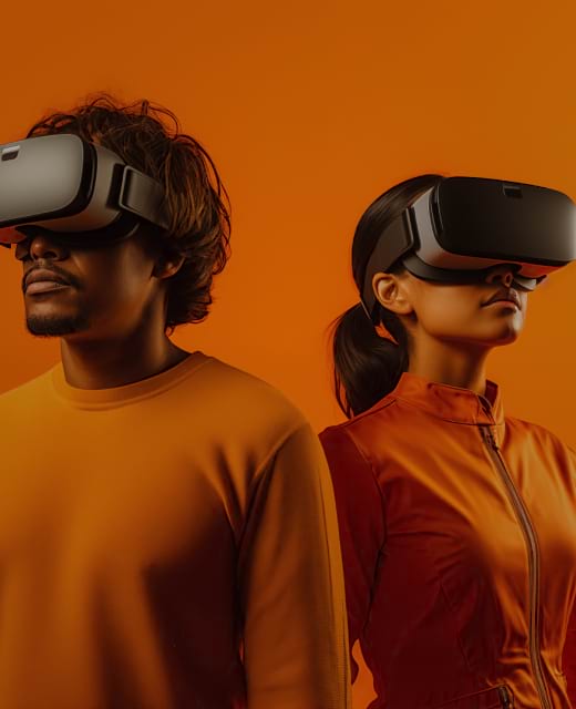 People wearing VR headsets demonstrating AR and VR eLearning environment